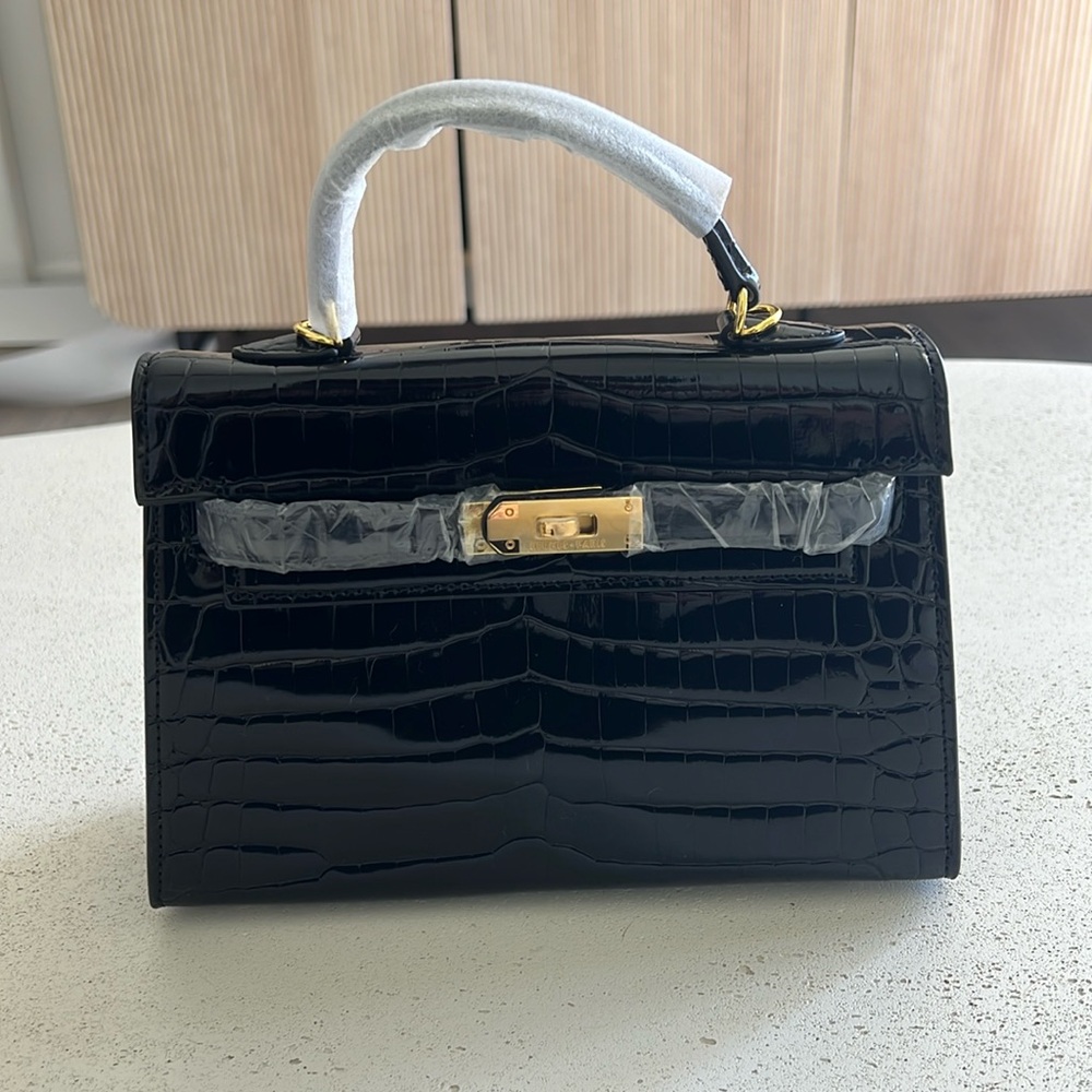 Black croc clutch